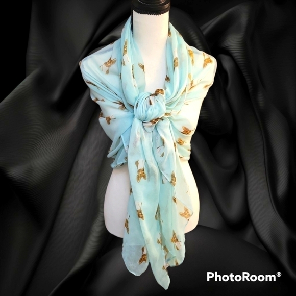 3/$30 Large Lightweight Mint Gauze Dog Lover Cover-up Summer Shawl - Picture 1 of 9